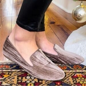 BIRDIES- The Starling Moonstone Loafers Taupe Crushed Velvet Size 8